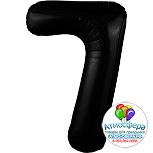 Шар (40”/102 см) Цифра, 7 Slim, Чёрный блеск, 1 шт., Agura