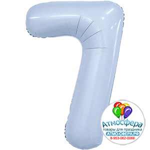 Шар (40”/102 см) Цифра, 7 Slim, Небесный, 1 шт., Agura