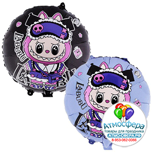 Шар (18"/45 см) Круг, Монстрики зубастые плюшевые фиолет, 1 шт., Веселая затея