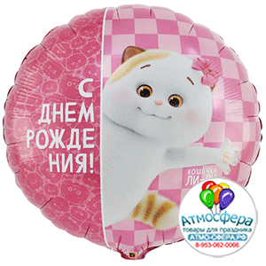 Шар (18"/45 см) Круг, ДР Басик Кошечка Ли-Ли , 1 шт., Веселая затея