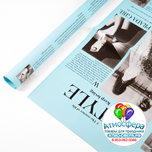 Пленка матовая двусторонняя Газета 56*56см Нежно-голубая 4 20 листов