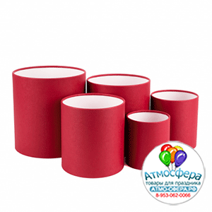 Набор коробок "Тубус" 18*18, 16*16, 14*14, 12*12, 10*10 см. Бархатный красный 5 шт.