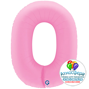 Шар (40''/102 см) Цифра, 0, Розовая Сакура, Матовый в уп. 1 шт., Grabo