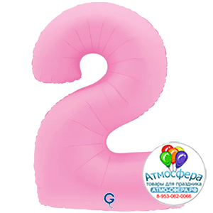 Шар (40''/102 см) Цифра, 2, Розовая Сакура, Матовый в уп. 1 шт., Grabo