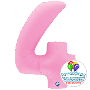 Шар (40''/102 см) Цифра, 4, Розовая Сакура, Матовый в уп. 1 шт., Grabo