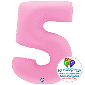 Шар (40''/102 см) Цифра, 5, Розовая Сакура, Матовый в уп. 1 шт., Grabo