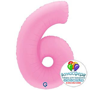 Шар (40''/102 см) Цифра, 6, Розовая Сакура, Матовый в уп. 1 шт., Grabo
