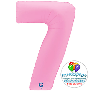 Шар (40''/102 см) Цифра, 7, Розовая Сакура, Матовый в уп. 1 шт., Grabo