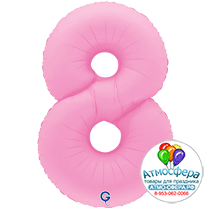 Шар (40''/102 см) Цифра, 8, Розовая Сакура, Матовый в уп. 1 шт., Grabo