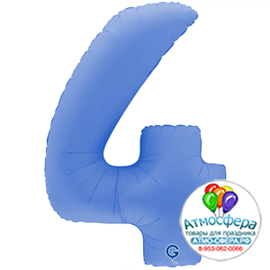 Шар (40''/102 см) Цифра, 4, Голубой Лотос, Матовый в уп. 1 шт., Grabo