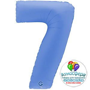 Шар (40''/102 см) Цифра, 7, Голубой Лотос, Матовый в уп. 1 шт., Grabo