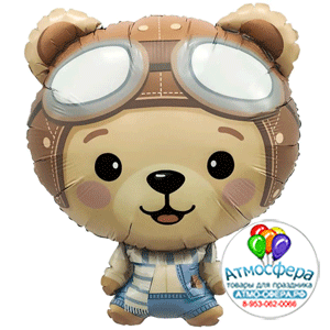 Шар (29''/74 см) Фигура, Мишка Пилот, 1 шт., Agura