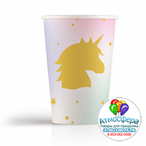 Стаканы "Голова Единорога золотая" Акварель Макаронс, 260 мл, 6 шт.