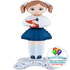 Шар 3D (71''/180 см) Фигура на подставке, Школьница, Ученица Девочка, Сатин, 1 шт. в уп.