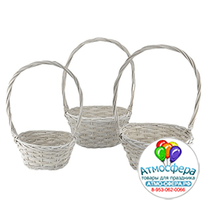 Корзина плетеная (ива), 31x25xH16/52 см - 22x16xH12/41 см, набор (3 шт) (Белый)